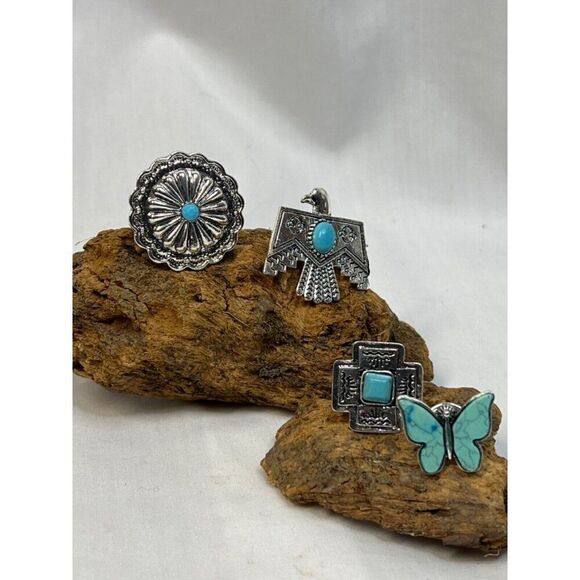Concho butterfly  THUNDERBIRD  SET HATPIN HAT PINs TIE Jacket  Western Turquoise - Picture 1 of 11